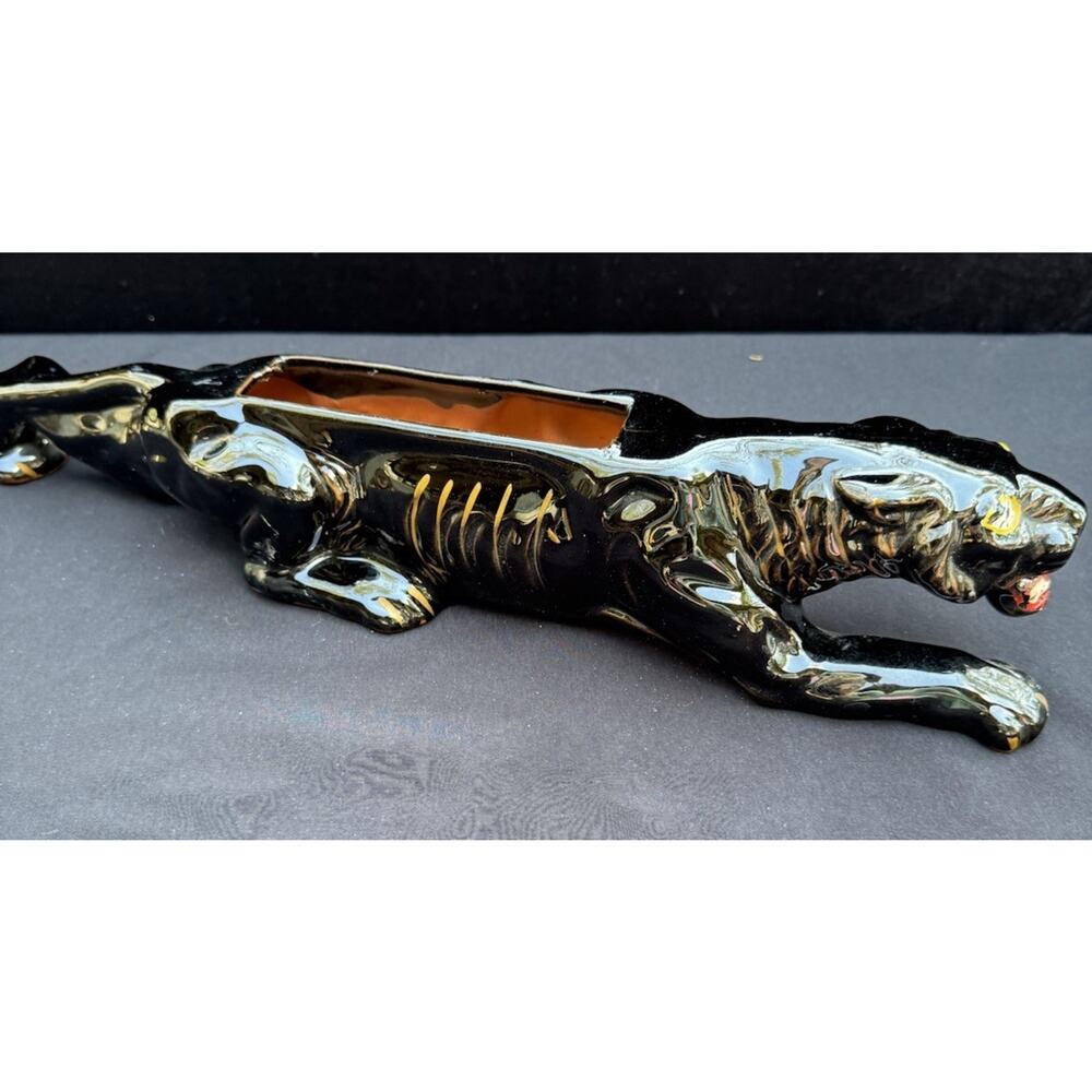 MCM 1960’s Black Panther Gold Stripes Succulent Planter Japan 17” Long Nice!